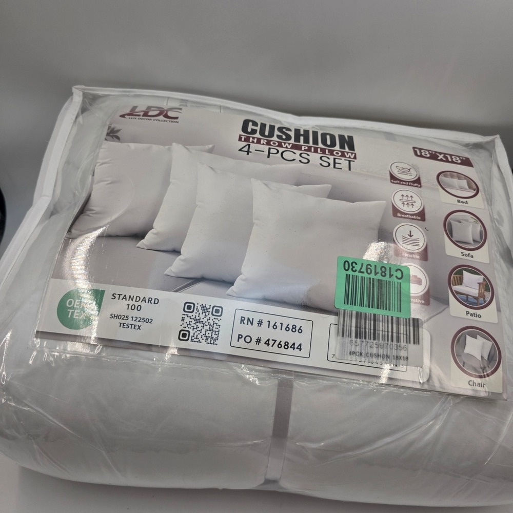 Lux Decor Collection 4 Pack Throw Pillow Inserts 18x18 White Square Cushions N4 - Picture 3 of 16